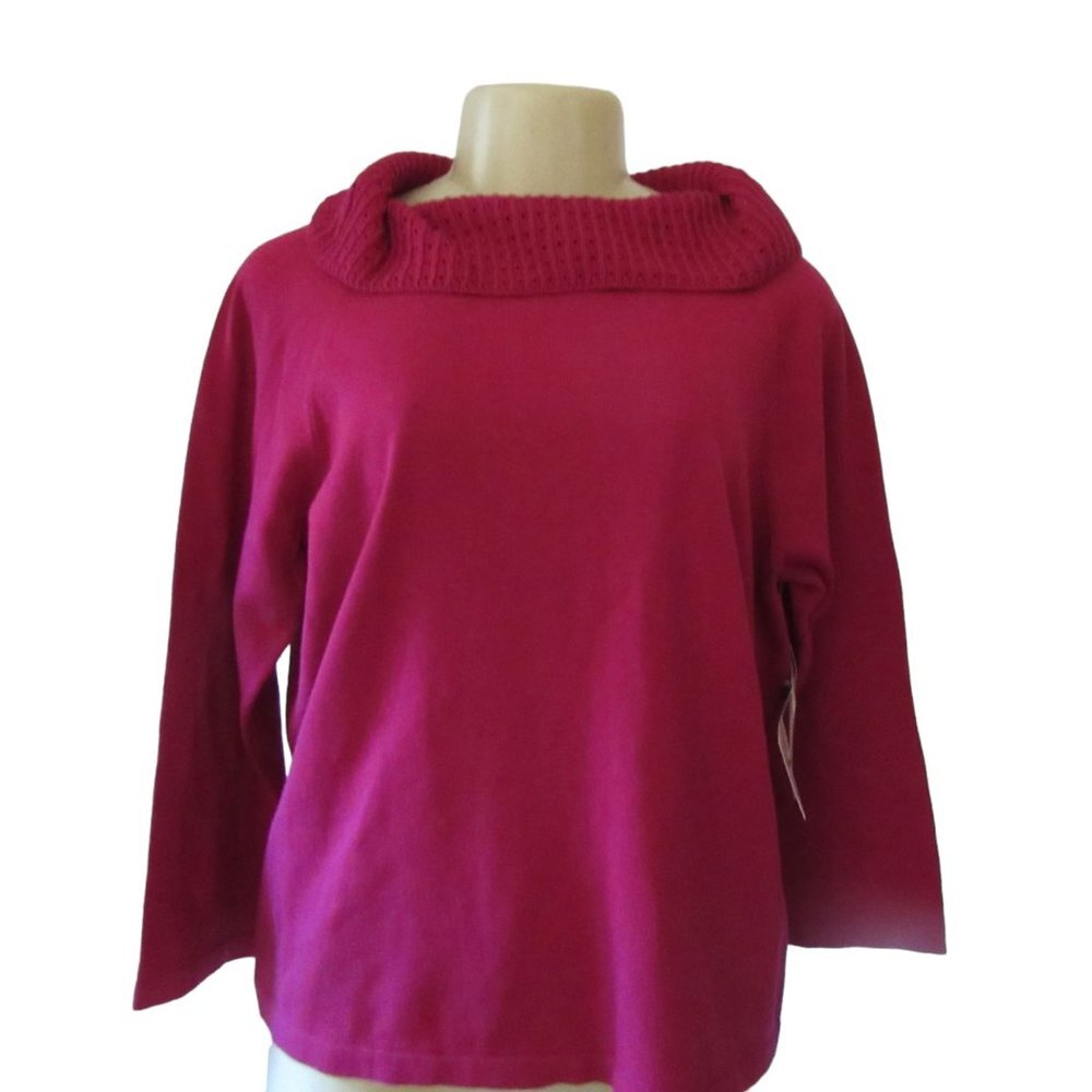 New w Tags, Susan Bristol Cowl Neck Fushisa Cotton Pull Over Sweater in Sz L